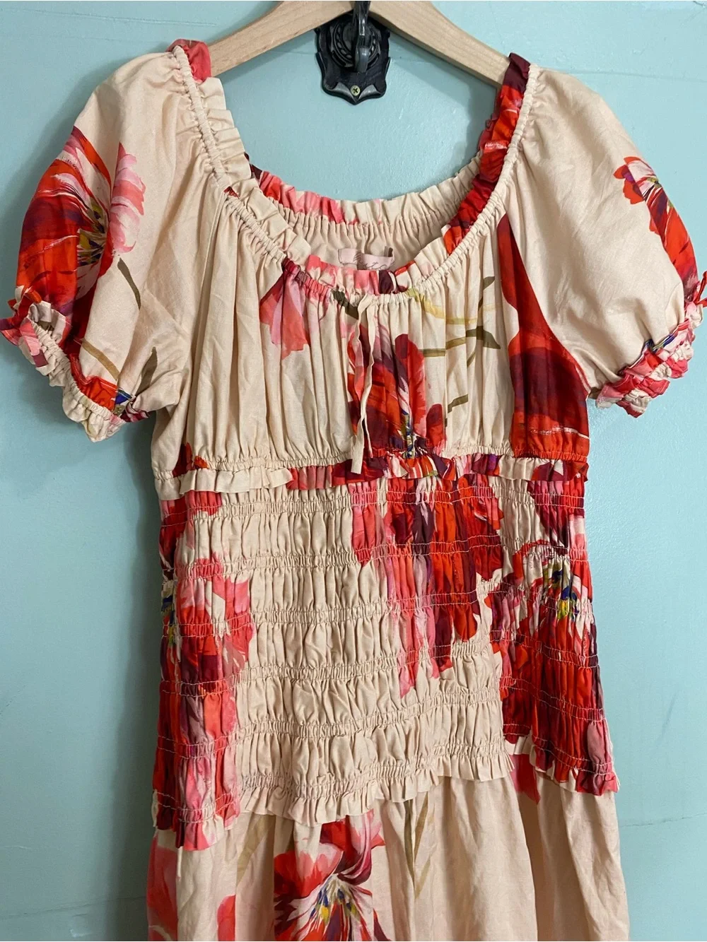 Hutch Maternity Puff Sleeve Smocked Dress Floral Maxi Large Sundress - Picture 3 of 7